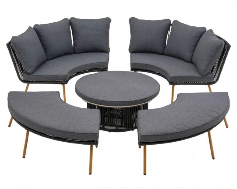 Casa Padrino Luxus Garten Möbel Set Grau / Naturfarben - 2 Gartensofas & 2 Gartenbänke & 1 Gartentisch