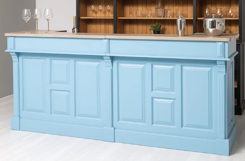 Casa Padrino Landhausstil Bar Theke Hellblau / Beige 240 cm - Landhausstil Barmöbel