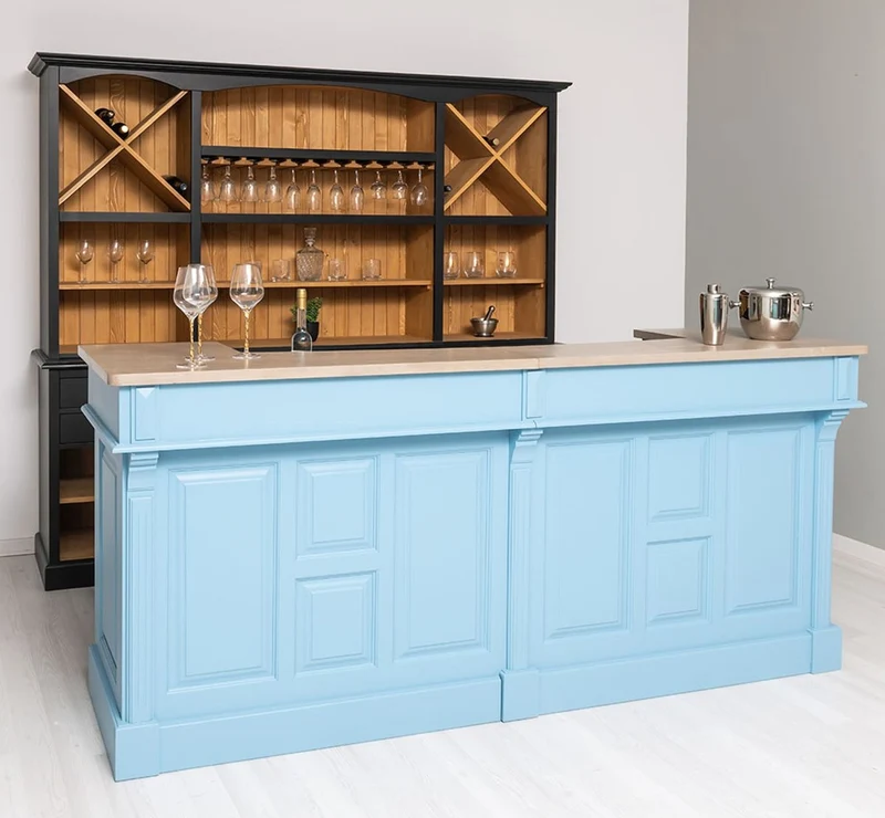 Casa Padrino Landhausstil Bar Theke Hellblau / Beige 240 cm - Landhausstil Barmöbel