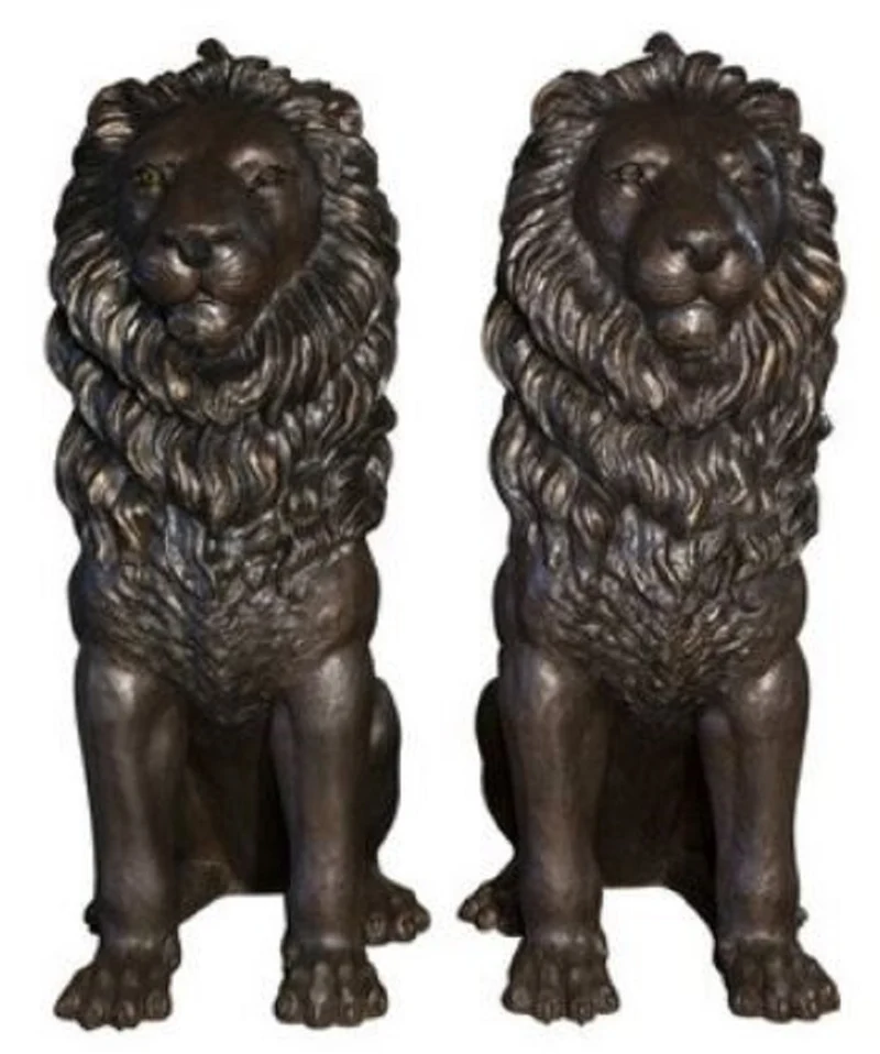 Casa Padrino Luxus Garten Deko Bronze Skulpturen Set Löwen H. 206 cm - Bronze Figuren
