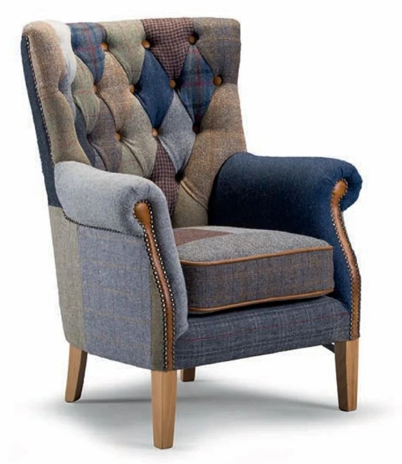Casa Padrino Luxus Chesterfield Sessel Bunt / Braun / Naturfarben - Wohnzimmer Möbel