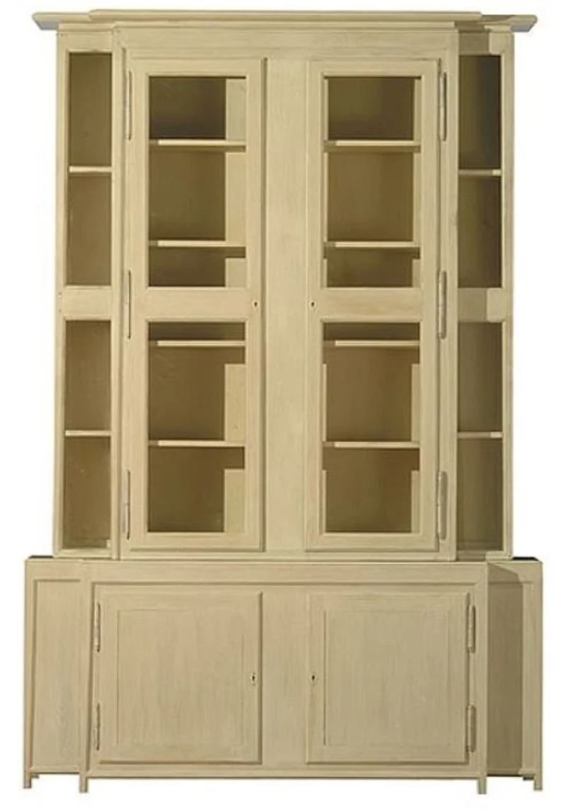 Casa Padrino Luxus Landhausstil Vitrine Beige 180 x 45 x H. 270 cm - Handgefertigter Vitrinenschrank - Massivholz Küchenschrank - Landhausstil Möbel