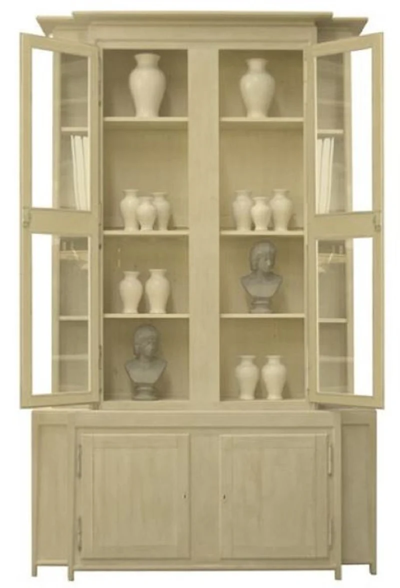 Casa Padrino Luxus Landhausstil Vitrine Beige 180 x 45 x H. 270 cm - Handgefertigter Vitrinenschrank - Massivholz Küchenschrank - Landhausstil Möbel