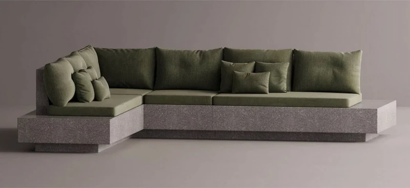 Casa Padrino Luxus Ecksofa Grün / Grau 335 x 265 cm - Modulares Wetterfestes Beton Sofa