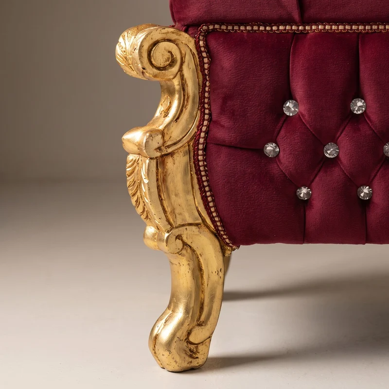 Casa Padrino Barock Sitzbank - Truhe mit Glitzersteinen Bordeauxrot / Gold - Barock Möbel