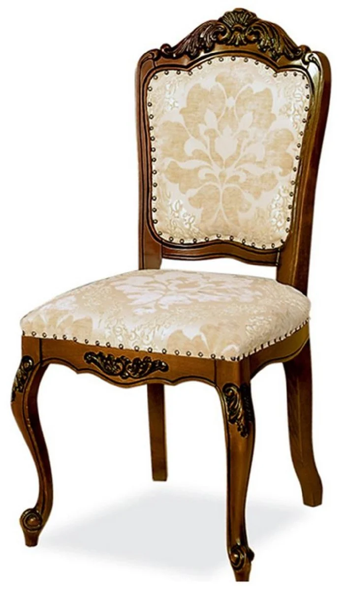 Casa Padrino Luxus Barock Esszimmer Stuhl Beige / Braun H. 103 cm - Barock Esszimmer Möbel
