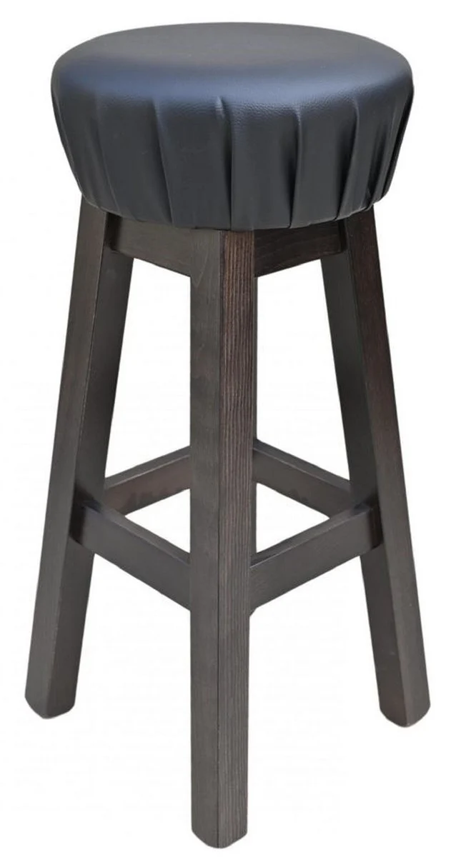 Casa Padrino Landhausstil Barhocker Schwarz / Dunkelbraun H. 80 cm - Gepolsteter Massivholz Barstuhl