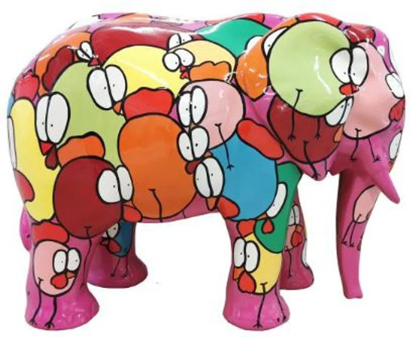 Casa Padrino Designer Deko Skulptur Elefant Rosa / Bunt 90 x H. 70 cm - Deko Tierfigur - Wetterbeständige Gartendekofigur - Deko Accessoires