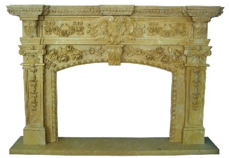 Casa Padrino Luxus Barock Kaminumrandung Gelb 200 x 40 x H. 150 cm - Handgefertigte Kaminumrandung aus hochwertigem Marmor - Kamin Deko Accessoires - Marmor Möbel im Barockstil
