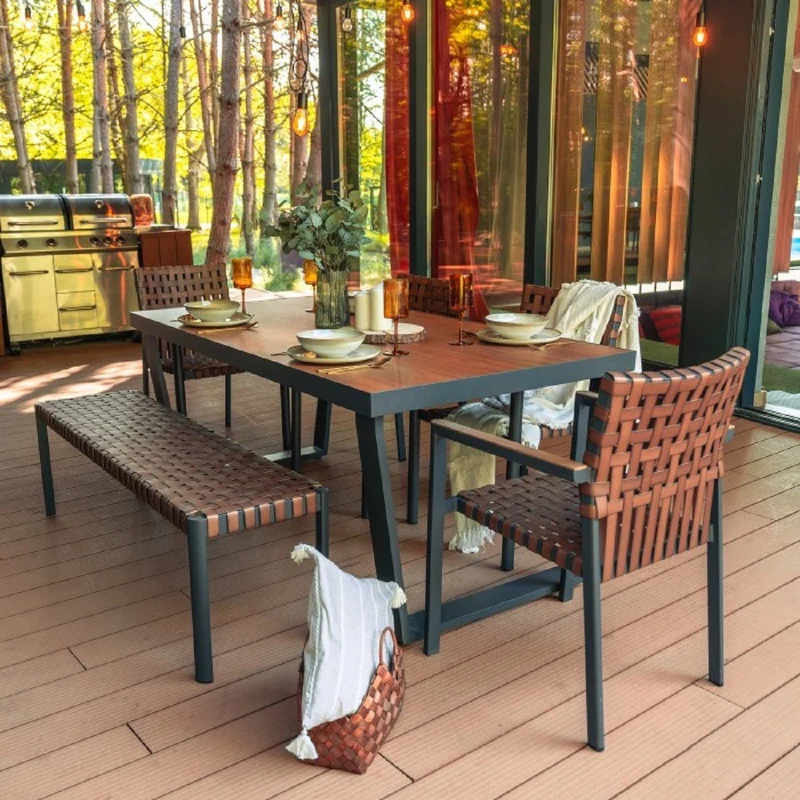 Casa Padrino Luxus Garten Möbel Set Braun / Grau - 1 Gartentisch & 4 Gartenstühle & 1 Gartenbank