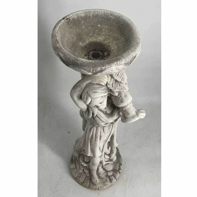 Casa Padrino Jugendstil Garten Deko Beton Skulptur Frau mit Blumentopf Grau H. 60 cm
