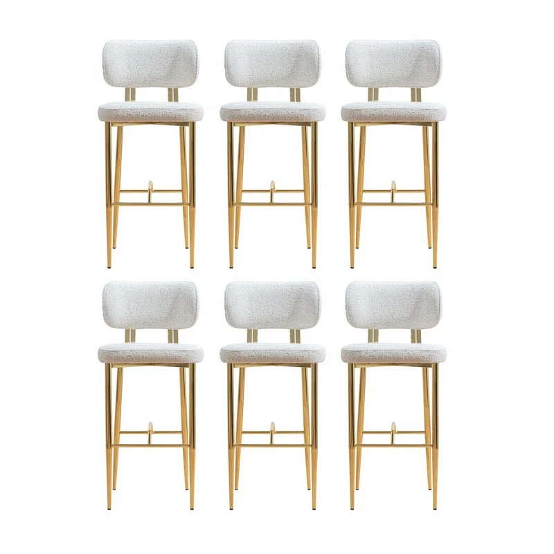 Casa Padrino Luxus Barstuhl 6er Set Weiß / Gold H. 107 cm - Bar Möbel