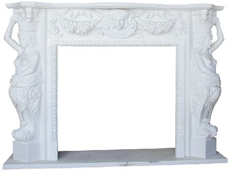 Casa Padrino Luxus Barock Kaminumrandung Weiß 180 x 40 x H. 140 cm - Prunkvolle Kaminumrandung aus hochwertigem Marmor - Deko Accessoires im Barockstil