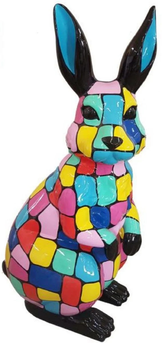 Casa Padrino Luxus Deko Skulptur Hase Bunt H. 220 cm - Riesige Gartenskulptur - XXL Deko Skulptur - XXL Deko Figur - XXL Tierfigur - Luxus Garten Deko Tierfigur