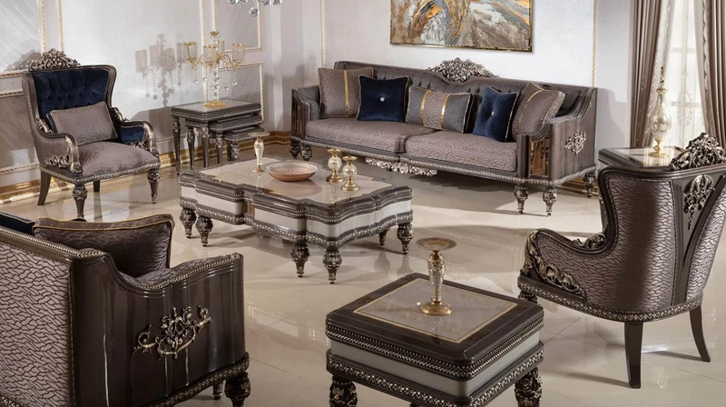 Casa Padrino Luxus Barock Beistelltisch Grau / Dunkelbraun / Gold - Prunkvoller Massivholz Tisch im Barockstil - Barock Wohnzimmer Möbel - Edel & Prunkvoll