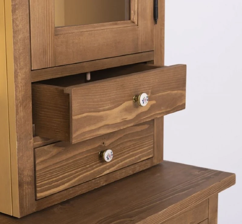 Casa Padrino Landhausstil Esszimmerschrank Braun / Gelb 180 x 50 x H. 197 cm - Massivholz Küchenschrank - Esszimmermöbel im Landhausstil - Landhausstil Esszimmer Einrichtung