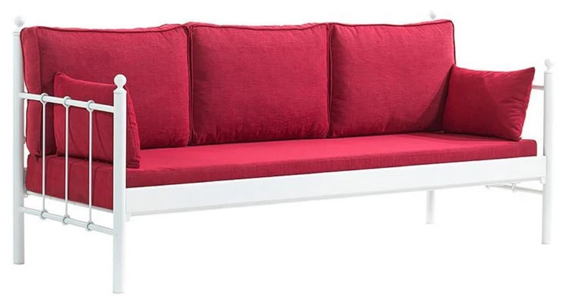 Casa Padrino Jugendstil Gartensofa Weiß / Bordeauxrot 200 x 70 x H. 92 cm - Garten Sofa - Terrassen Sofa - Jugendstil Garten & Terrassen Möbel