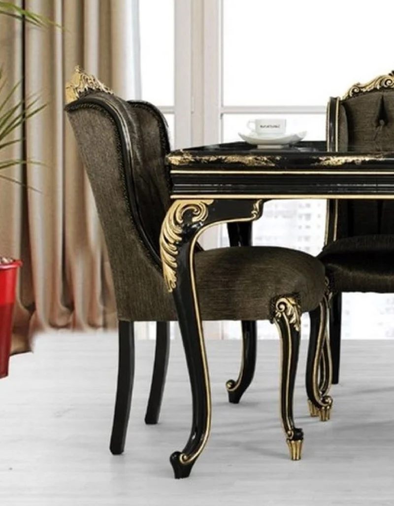Casa Padrino Luxus Barock Esszimmer Stuhl Schwarz / Gold H. 110 cm - Barock Esszimmer Möbel
