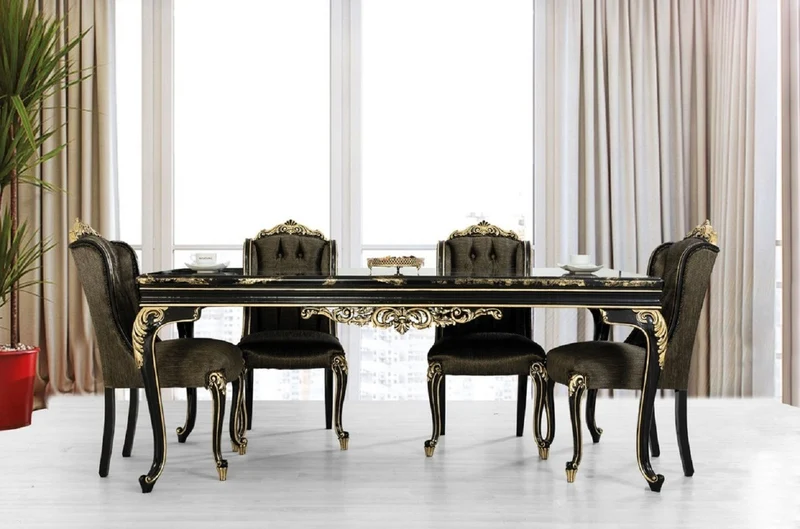Casa Padrino Luxus Barock Esszimmer Stuhl Schwarz / Gold H. 110 cm - Barock Esszimmer Möbel