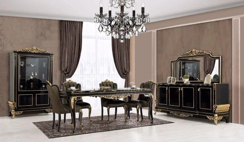 Casa Padrino Luxus Barock Esszimmer Stuhl Schwarz / Gold H. 110 cm - Barock Esszimmer Möbel