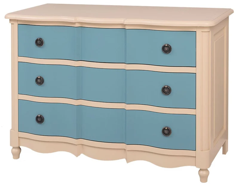 Casa Padrino Landhausstil Kommode mit 3 Schubladen Beige / Blau 130 cm - Landhausstil Möbel