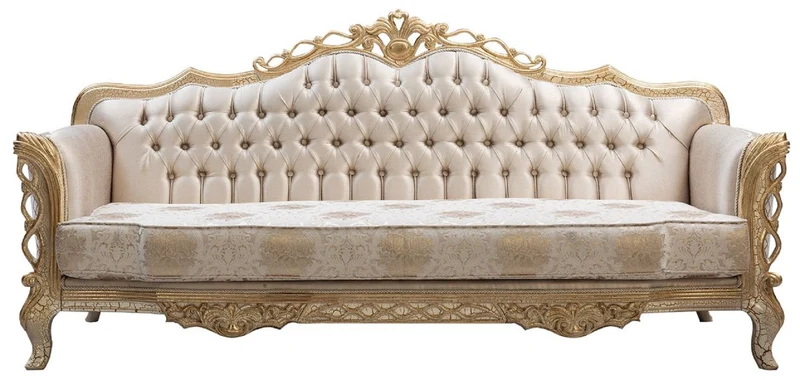Casa Padrino Luxus Barock Wohnzimmer Sofa Weiß / Antik Gold 230 cm - Barock Wohnzimmer Möbel