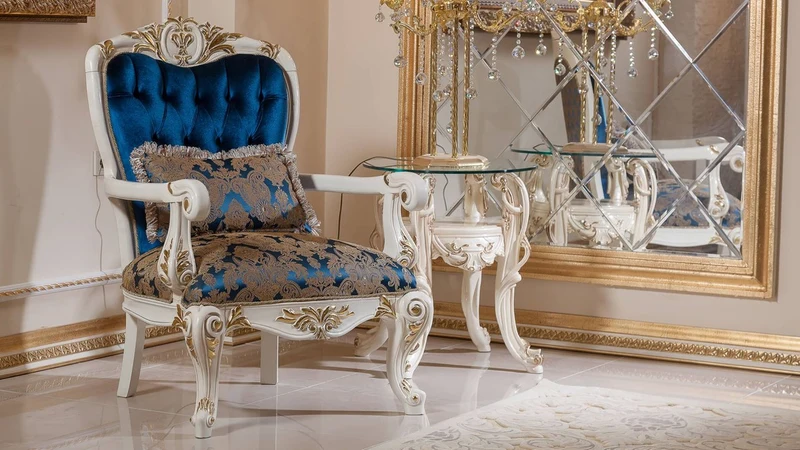 Casa Padrino Luxus Barock Wohnzimmer Set Blau / Braun / Weiß / Gold - 2 Barock Sofas & 2 Barock Sessel & 1 Barock Couchtisch - Wohnzimmer Möbel im Barockstil - Barock Möbel - Barock Einrichtung