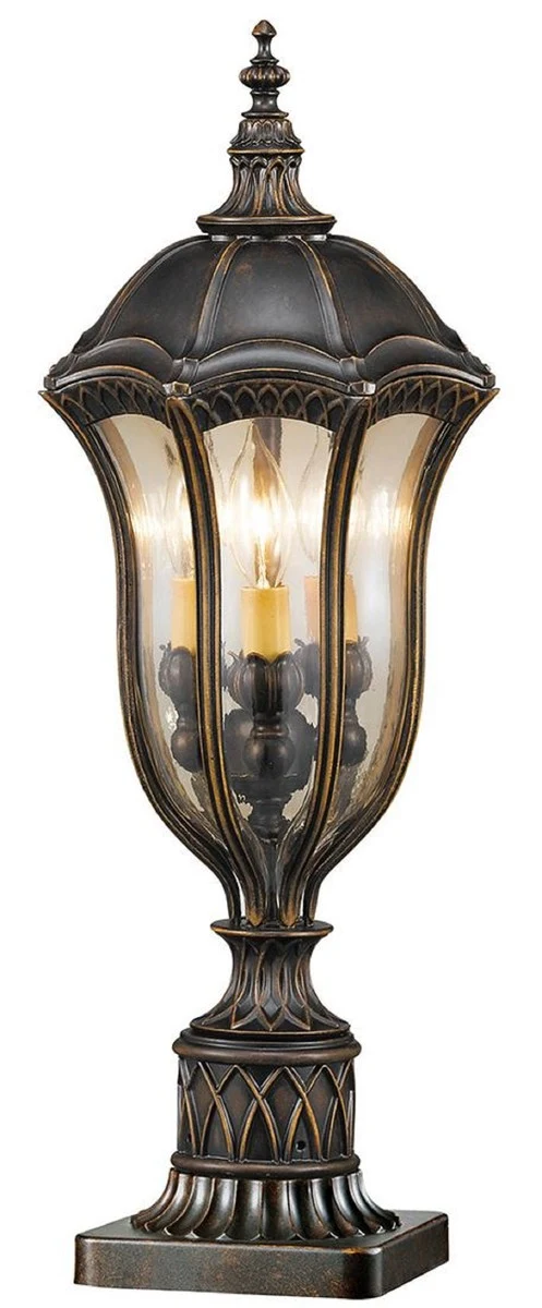 Casa Padrino Barock Sockelleuchte Braun / Bronze / Gold Ø 24,1 x H. 61 cm - Wetterfeste Garten Terrassen Außenleuchte Stehleuchte Gartenlaterne - Nostalgische Außenbeleuchtung