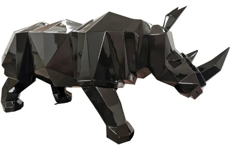 Casa Padrino Luxus Deko Skulptur Nashorn Schwarz 210 x 62 x H. 90 cm - Riesige Gartenskulptur - Lebensgroße Skulptur - XXL Deko Skulptur - XXL Deko Figur - XXL Tierfigur - Luxus Garten Deko