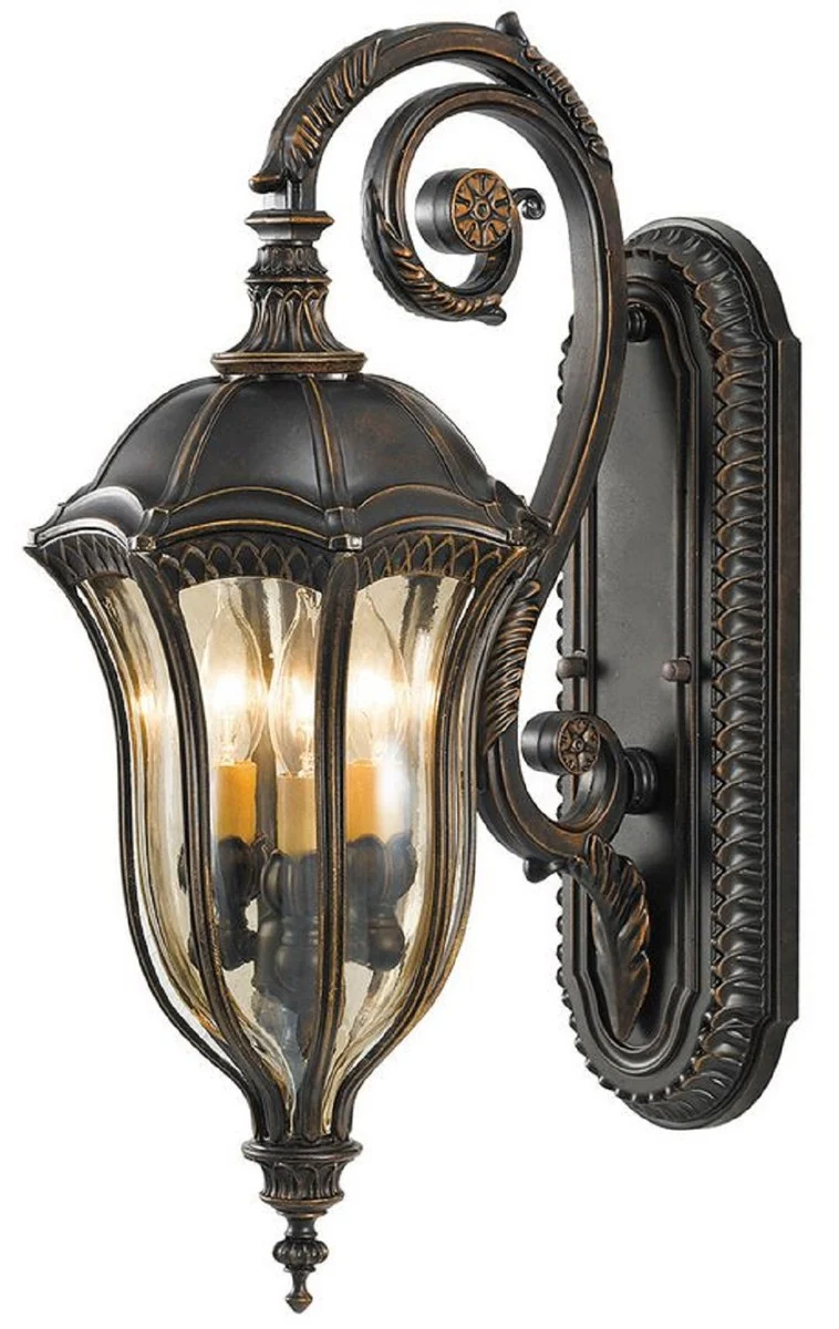 Casa Padrino Barock Außenwandleuchte Braun / Bronze / Gold 24,1 x 35,6 x H. 57,8 cm - Elegante Balkon Garten Terrassen Außenleuchte - Außenbeleuchtung im Barockstil