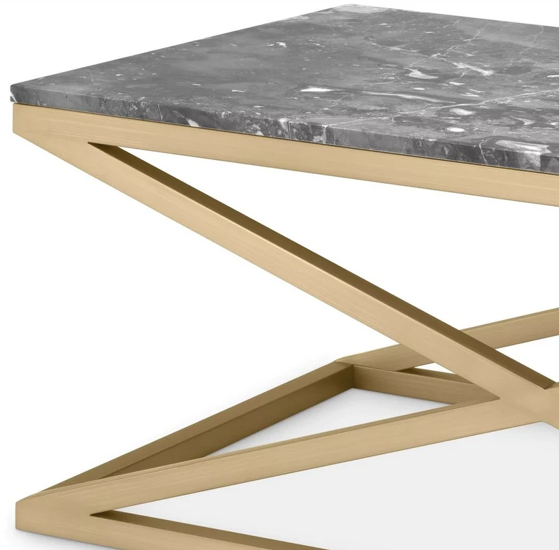 Casa Padrino Luxus Couchtisch Messing / Grau 120 x 70 x H. 47 cm - Rechteckiger Edelstahl Wohnzimmertisch mit Marmorplatte - Wohnzimmer Möbel - Luxus Möbel - Luxus Wohnzimmer Einrichtung