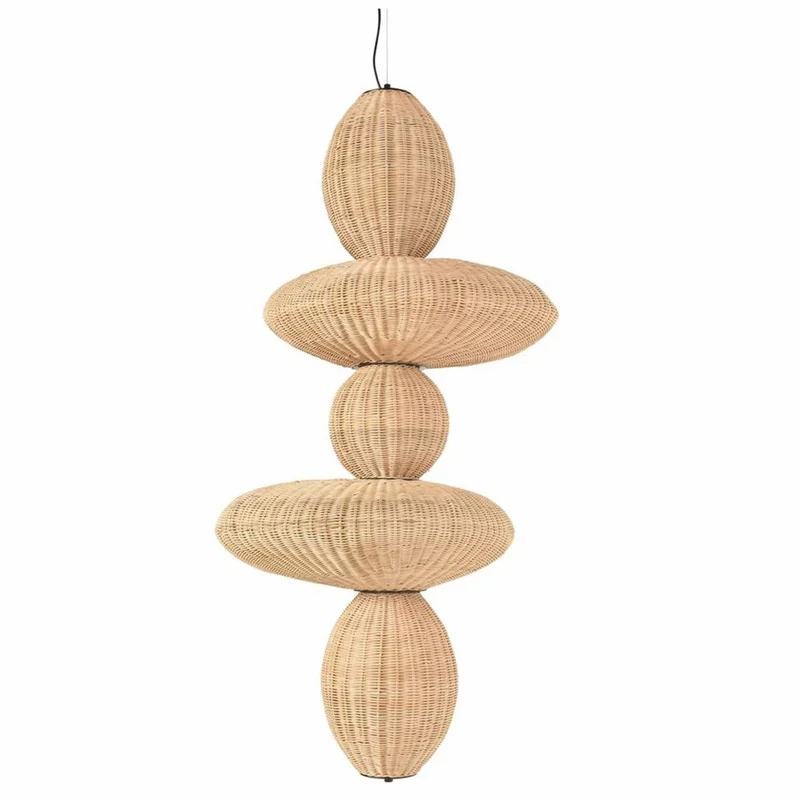 Casa Padrino Luxus Rattan LED Hängeleuchte Naturfarben H. 147 cm - Luxus Pendelleuchten