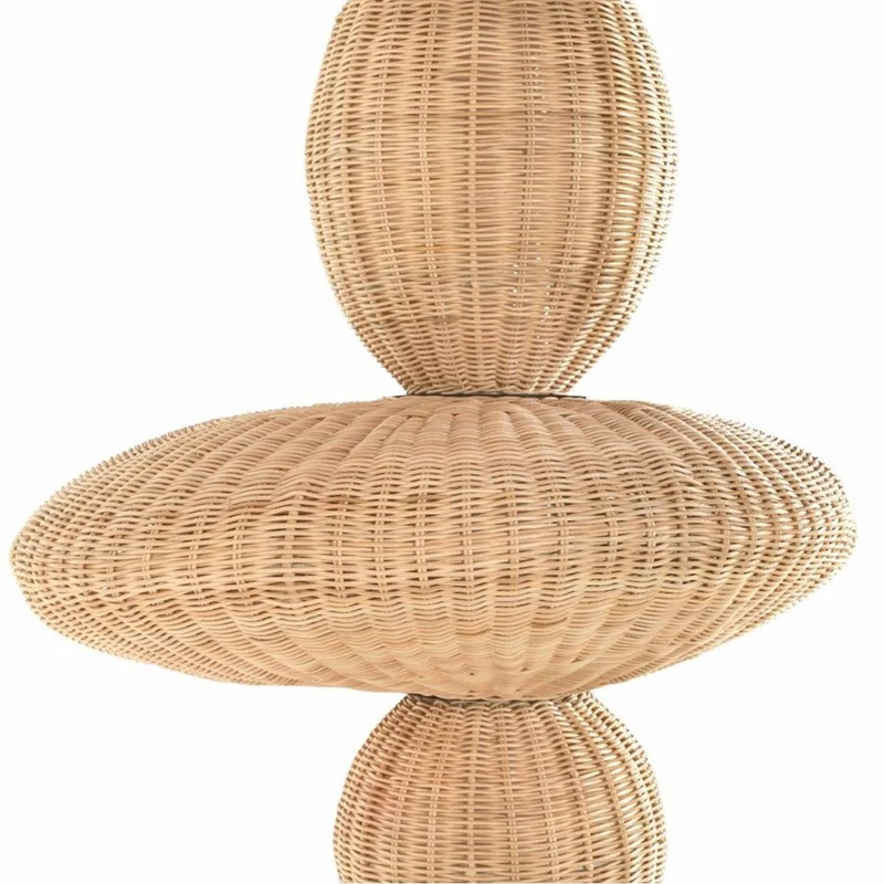 Casa Padrino Luxus Rattan LED Hängeleuchte Naturfarben H. 147 cm - Luxus Pendelleuchten