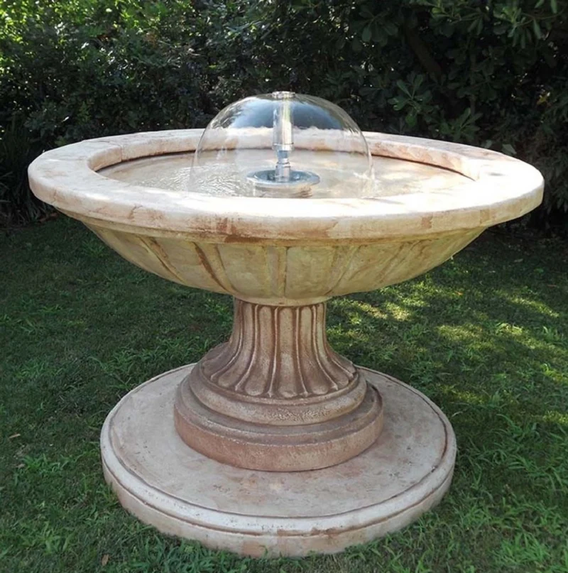Casa Padrino Barock Springbrunnen Beige Ø 130 x H. 80 cm - Runder Gartenbrunnen - Made in Italy