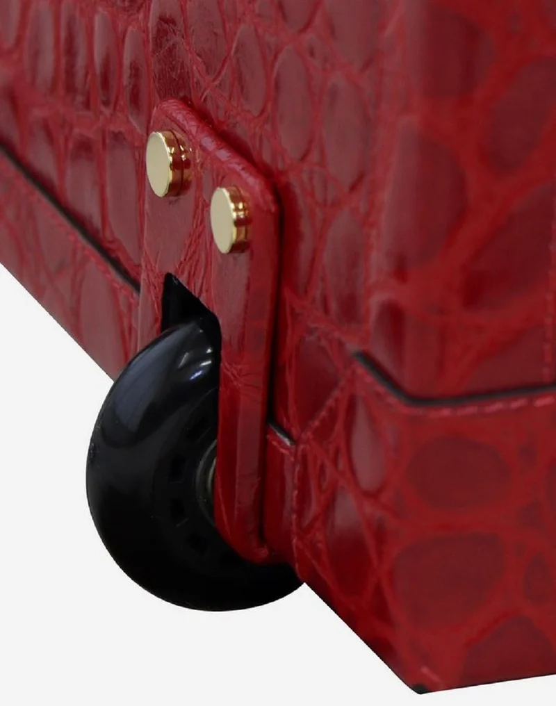Casa Padrino Luxus Echtleder Koffer mit Zahlenschloss und Rollen Rot / Gold 48 x 28 x H. 90 cm - Handgefertigter Reisekoffer aus hochwertigem Leder - Luxus Accessoires