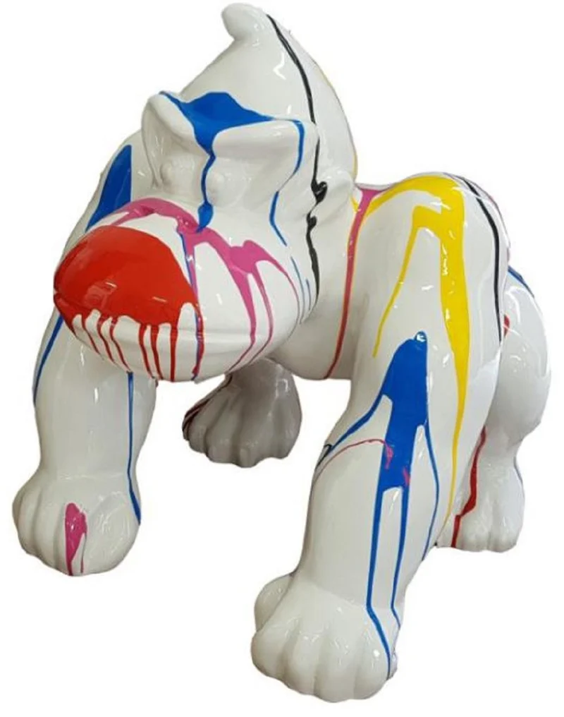 Casa Padrino Designer Dekofigur Gorilla Affe Weiß / Mehrfarbig H. 70 cm - Wetterbeständige Deko Skulptur - Wohnzimmer Garten Terrassen Deko
