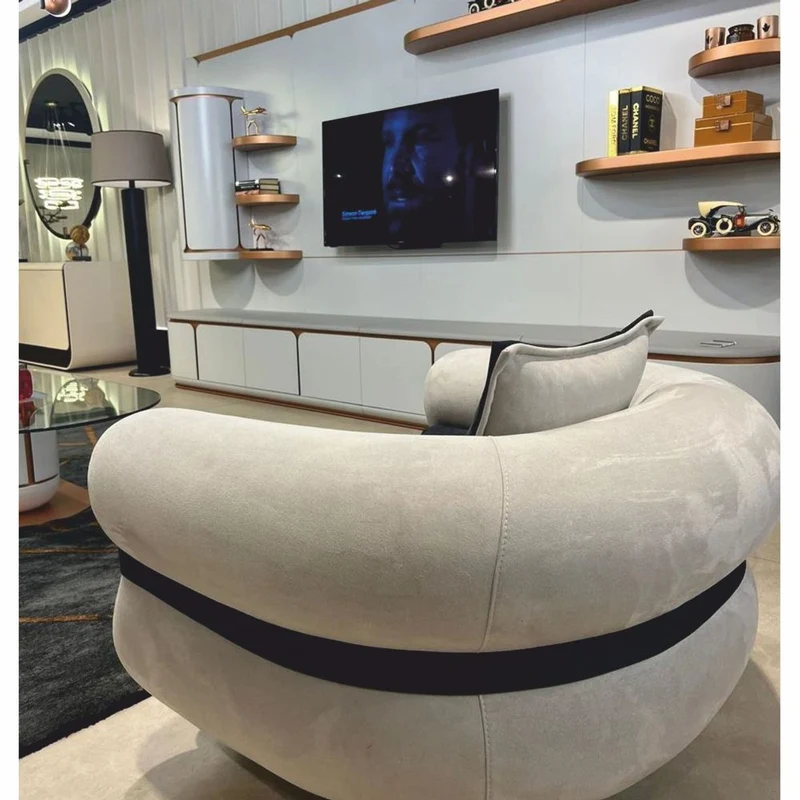 Casa Padrino Luxus TV Sideboard Weiß / Grau / Kupfer 400 cm - Wohnzimmer & Hotel Möbel