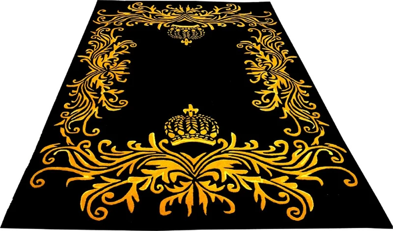 Pompöös by Casa Padrino Luxus Teppich von Harald Glööckler - ALLE GRÖßEN - Krone Schwarz / Gold - Barock Design Teppich - Handgewebt aus Wolle