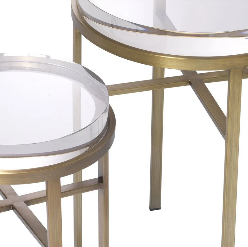 Casa Padrino Luxus Beistelltisch Set Messingfarben - 2 Runde Edelstahl Tische mit Glasplatte - Luxus Wohnzimmer Möbel