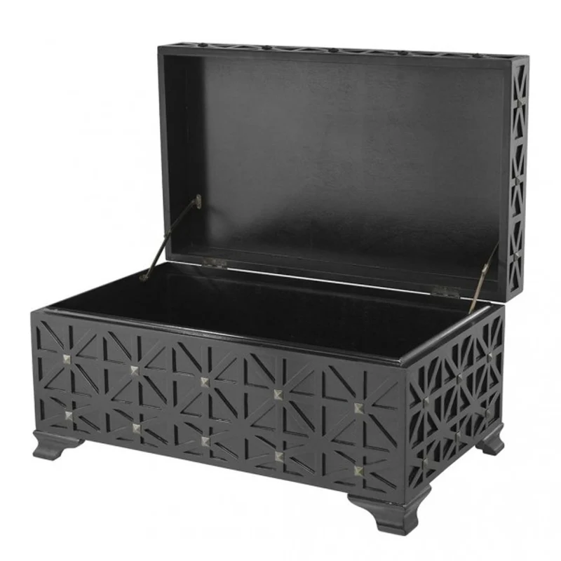 Casa Padrino Luxus Schrank Truhe Schwarz mit Messing Nägeln - Art Deco Barock Jugendstil Truhenschrank - 80,5 x 49 x H. 43 cm