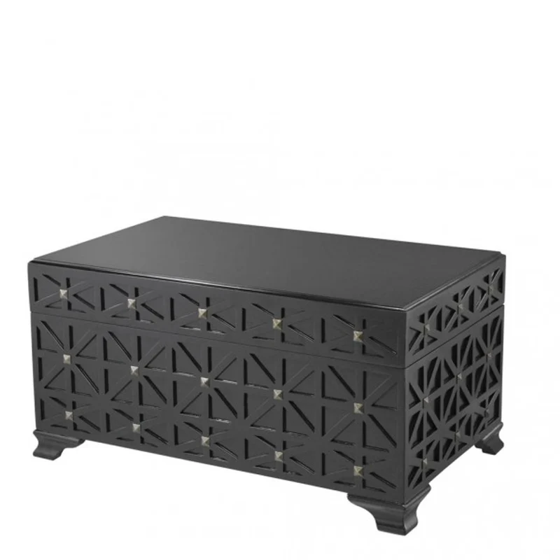 Casa Padrino Luxus Schrank Truhe Schwarz mit Messing Nägeln - Art Deco Barock Jugendstil Truhenschrank - 80,5 x 49 x H. 43 cm