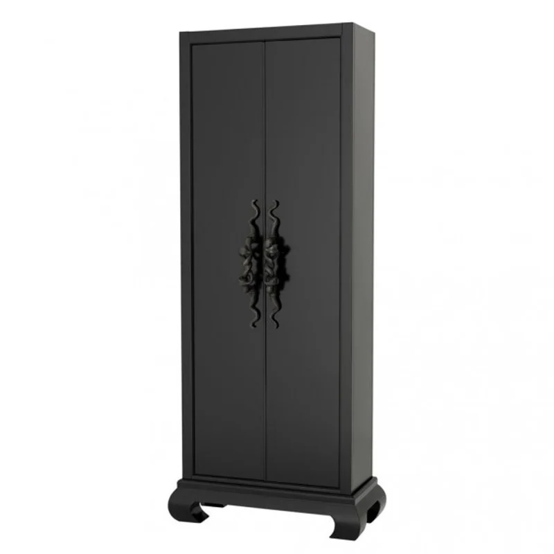 Casa Padrino Luxus Schrank Schwarz aus Massivholz mit Bronze Schlangen Griffen - 95 x 47 x H. 224 cm