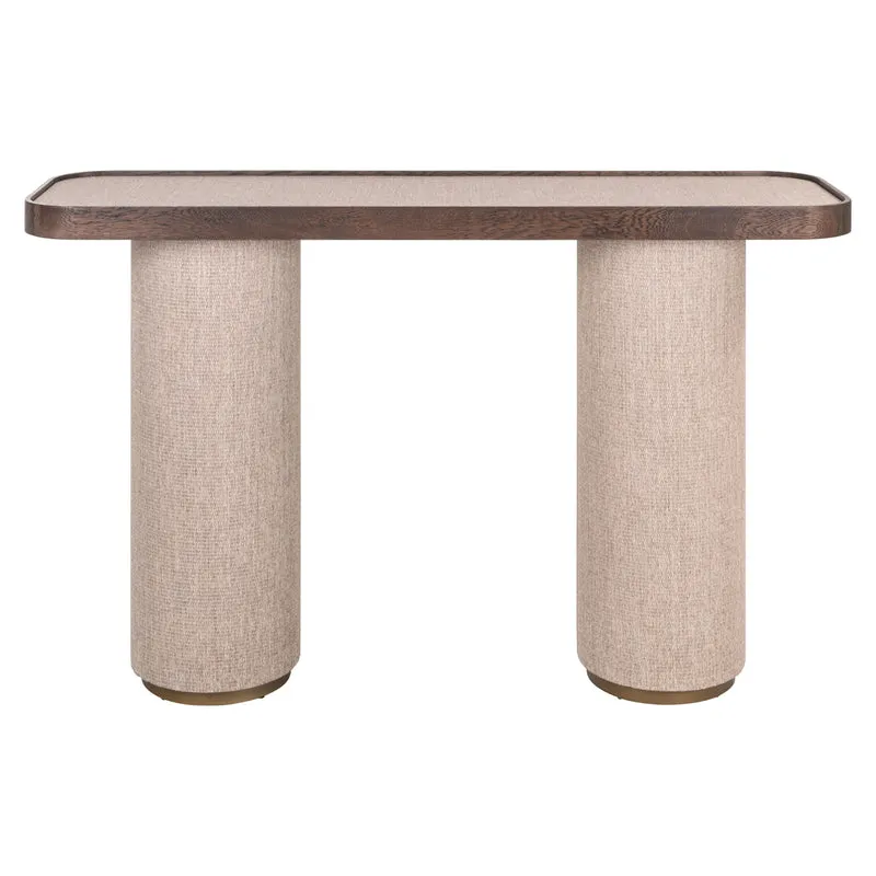 Konsole Willox beige – Eiche-Konsolentisch mit Leinen-Front, 140 cm