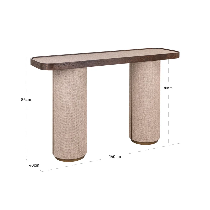 Konsole Willox beige – Eiche-Konsolentisch mit Leinen-Front, 140 cm