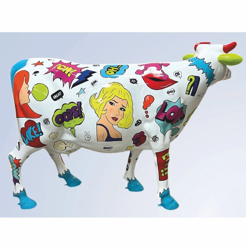 Casa Padrino XXL Deko Skulptur Kuh Weiß / Bunt 223 x 70 x H. 147 cm