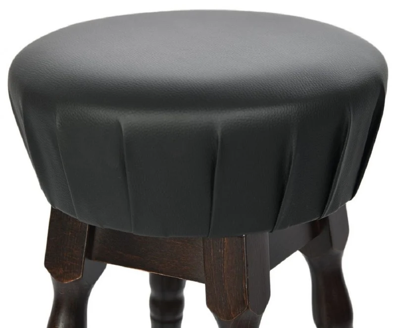 Casa Padrino Jugendstil Barhocker Schwarz / Dunkelbraun H. 80 cm - Runder Kunstleder Barstuhl