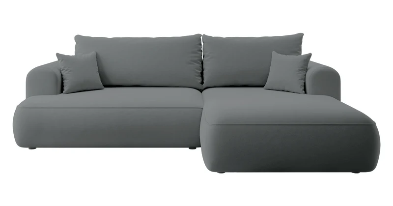 Ecksofa mit Schlaffunktion Ovo, L-förmig, dunkelgrauer Samt, mit Stauraum, aus leicht zu reinigendem Stoff, rechtsseitig