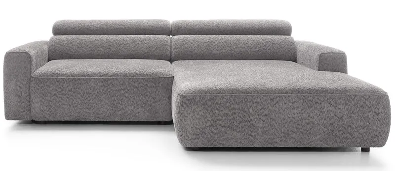 Ecksofa Fando mit elektrisch ausziehbarer Sitzfläche, L-förmig, rechtsseitig, hellgrauer Chenille-Stoff