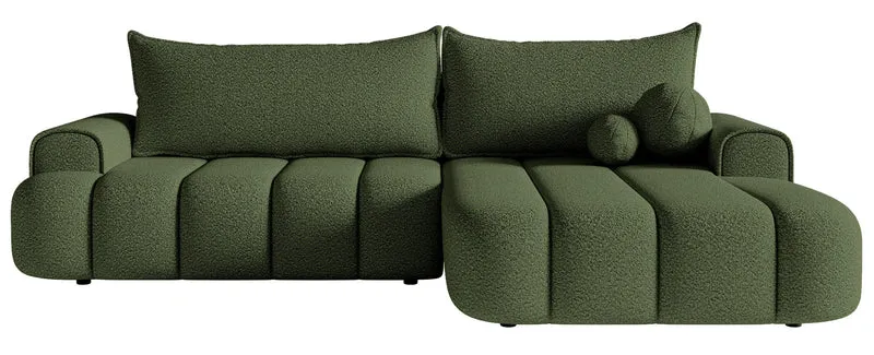 Ecksofa mit Schlaffunktion Dandelino, L-förmig, rechtsseitig, mit Stauraum, khaki Bouclé