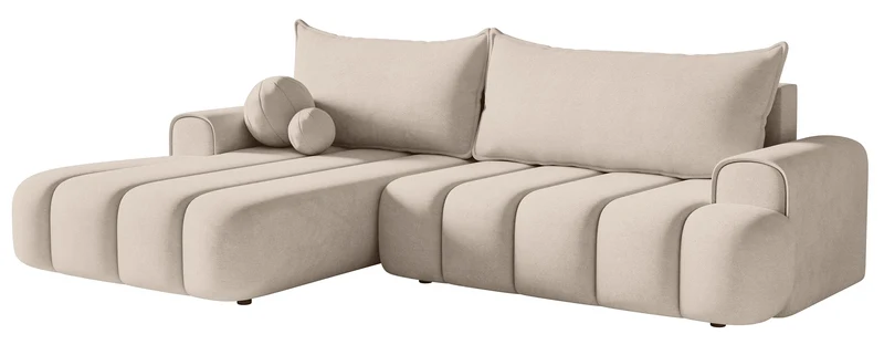 Ecksofa mit Schlaffunktion Dandelino, L-förmig, linksseitig, mit Stauraum, grau-beiger Samtbezug